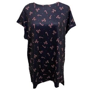 Medium NWT LuLaRoe Striped Candy Cane Leah Drop Shoulder Cuff Tunic Size 10-12